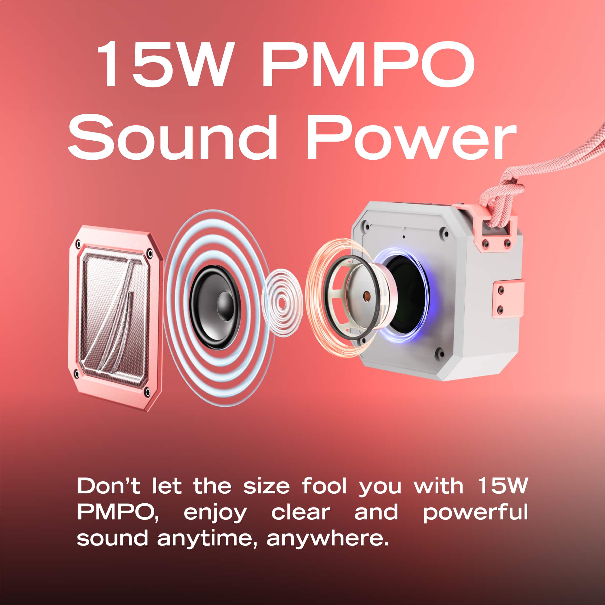 15W PMPO Sound Power
Don't let the size fool you with 15W PMPO, enjoy clear and powerful sound anytime, anywhere.
