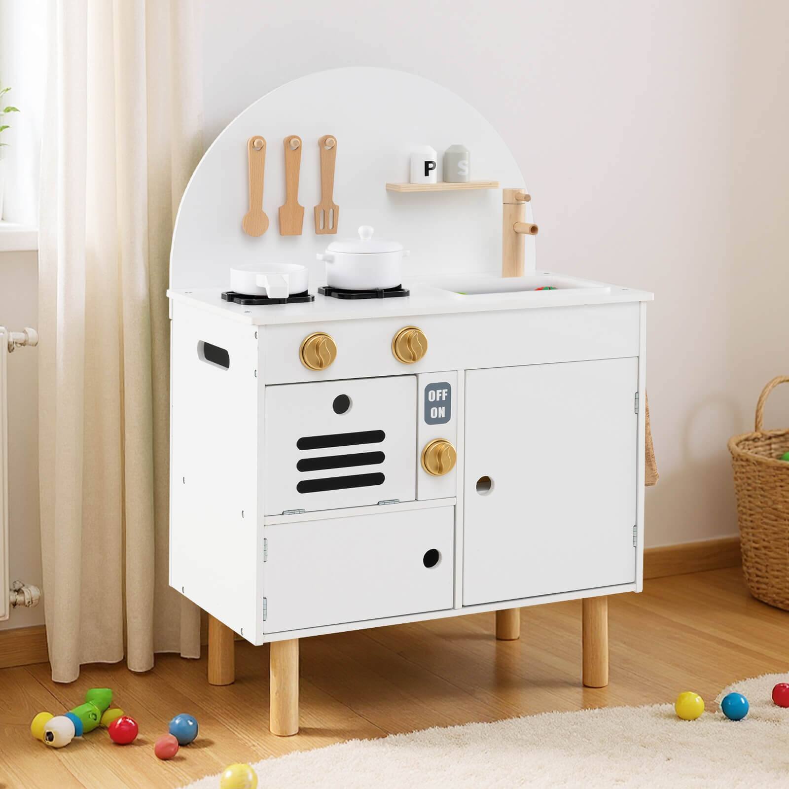 Alt View 1. Costway - Costway Play Kitchen for Kids with Stoves Faucet Sink Microwave Oven Cooking Accessories - White.
