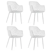 Costway - Dining Chair Set of 4 Plastic Shell Hollow with Metal Legs - White - Front_Zoom