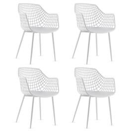 Costway - Dining Chair Set of 4 Plastic Shell Hollow with Metal Legs - White