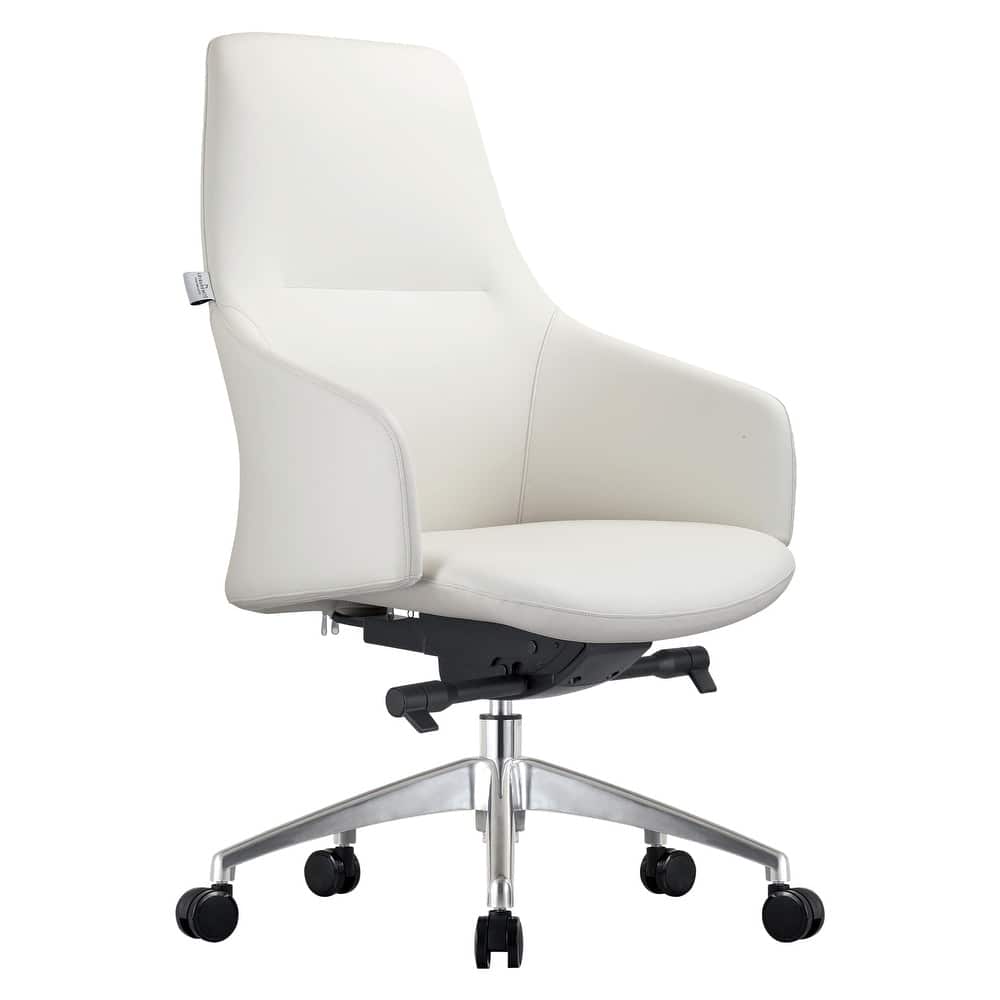 LeisureMod - Celeste High-Back Office Chair - Modern Leather Upholstery, Adjustable Height, Swivel & Tilt Armrest Desk Chair - White