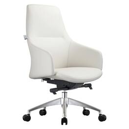 LeisureMod - Celeste High-Back Office Chair - Modern Leather Upholstery, Adjustable Height, Swivel & Tilt Armrest Desk Chair - White