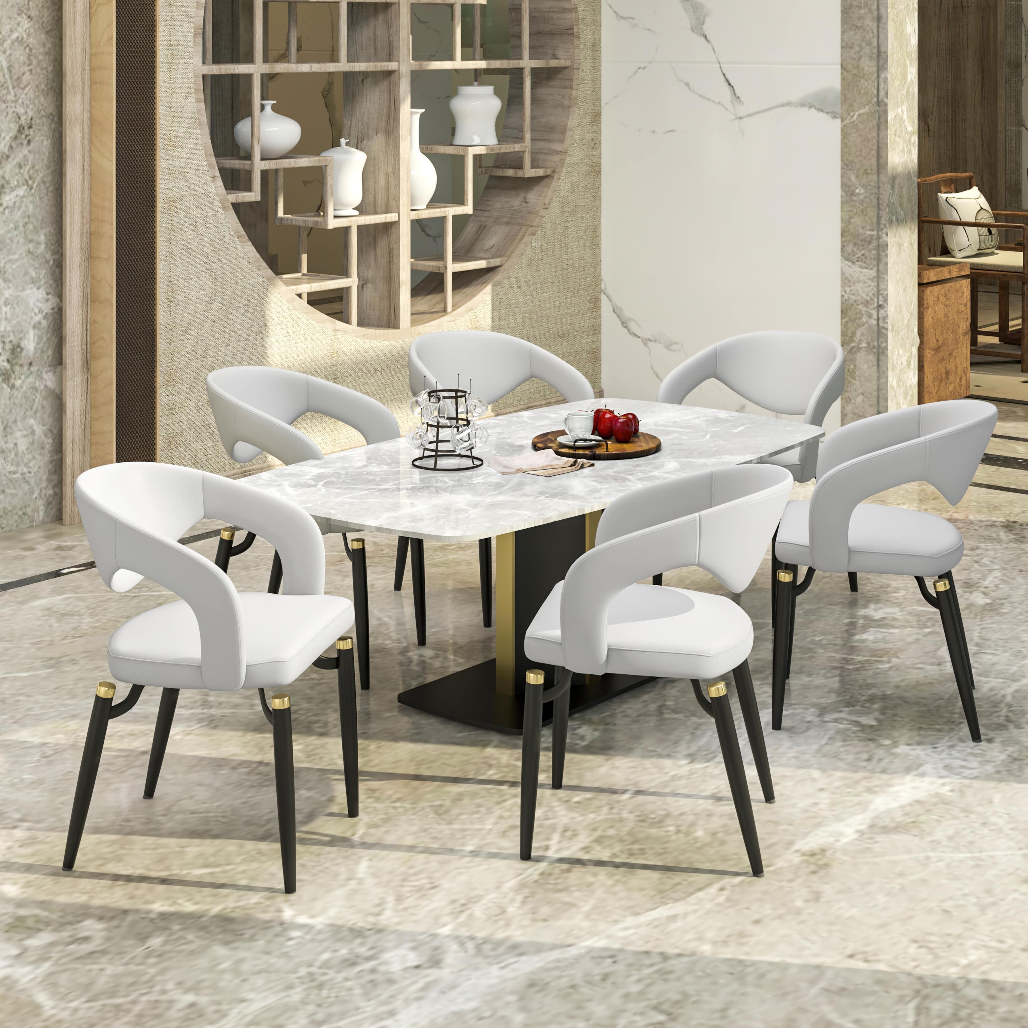 Left. LeisureMod - Entice 4-PCS Modern Upholstered Leather Kitchen & Dining Chair with Floor Glides - White.