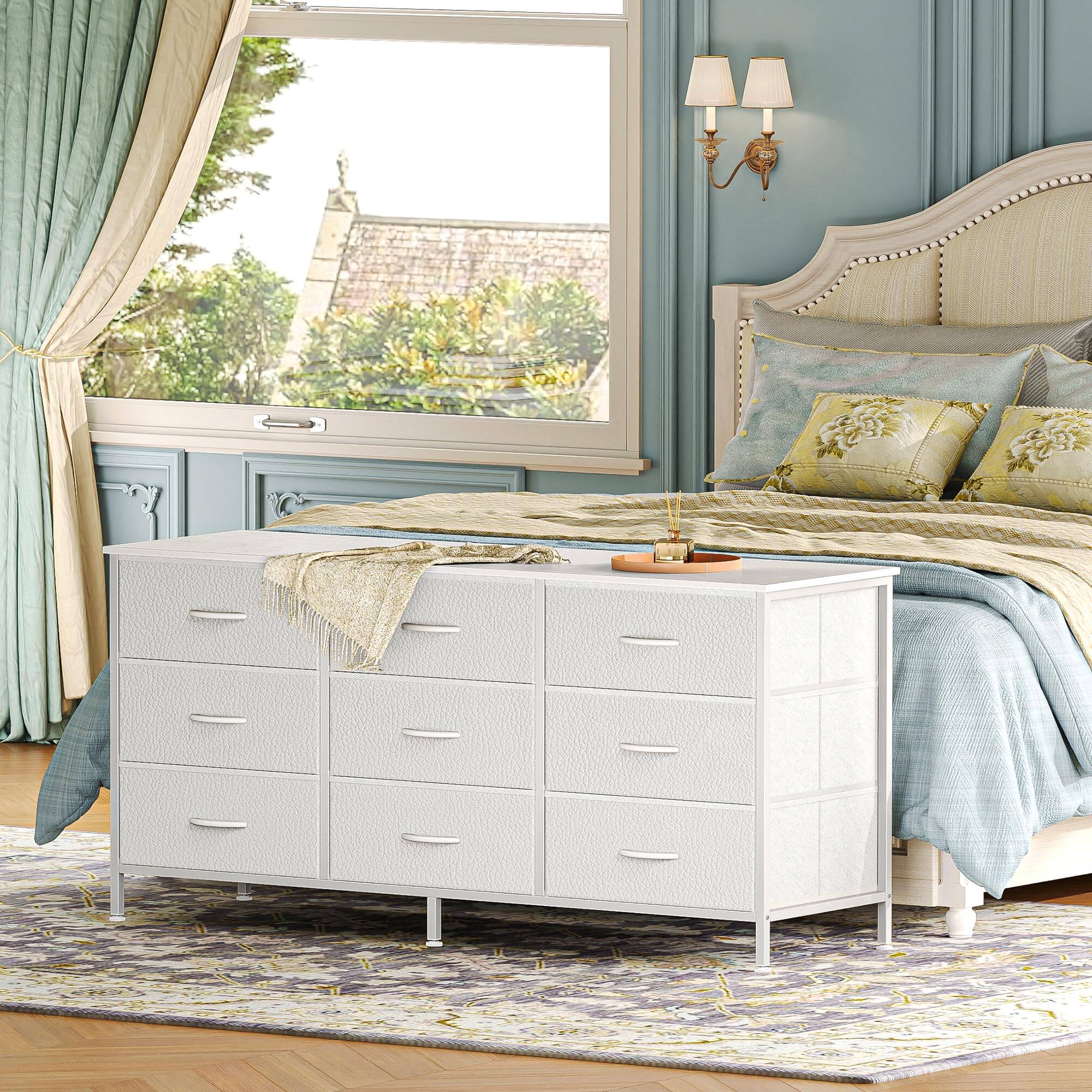 Left. Hirose Alice - 9 Drawer Dresser 47 Inch Tv Stand For 50 55 Entertainment Center With Drawers Fabric Chest Of Bedroom Closet P... - Black-11.7"D x 47.2"W x 26.8"H (9 Drawers).