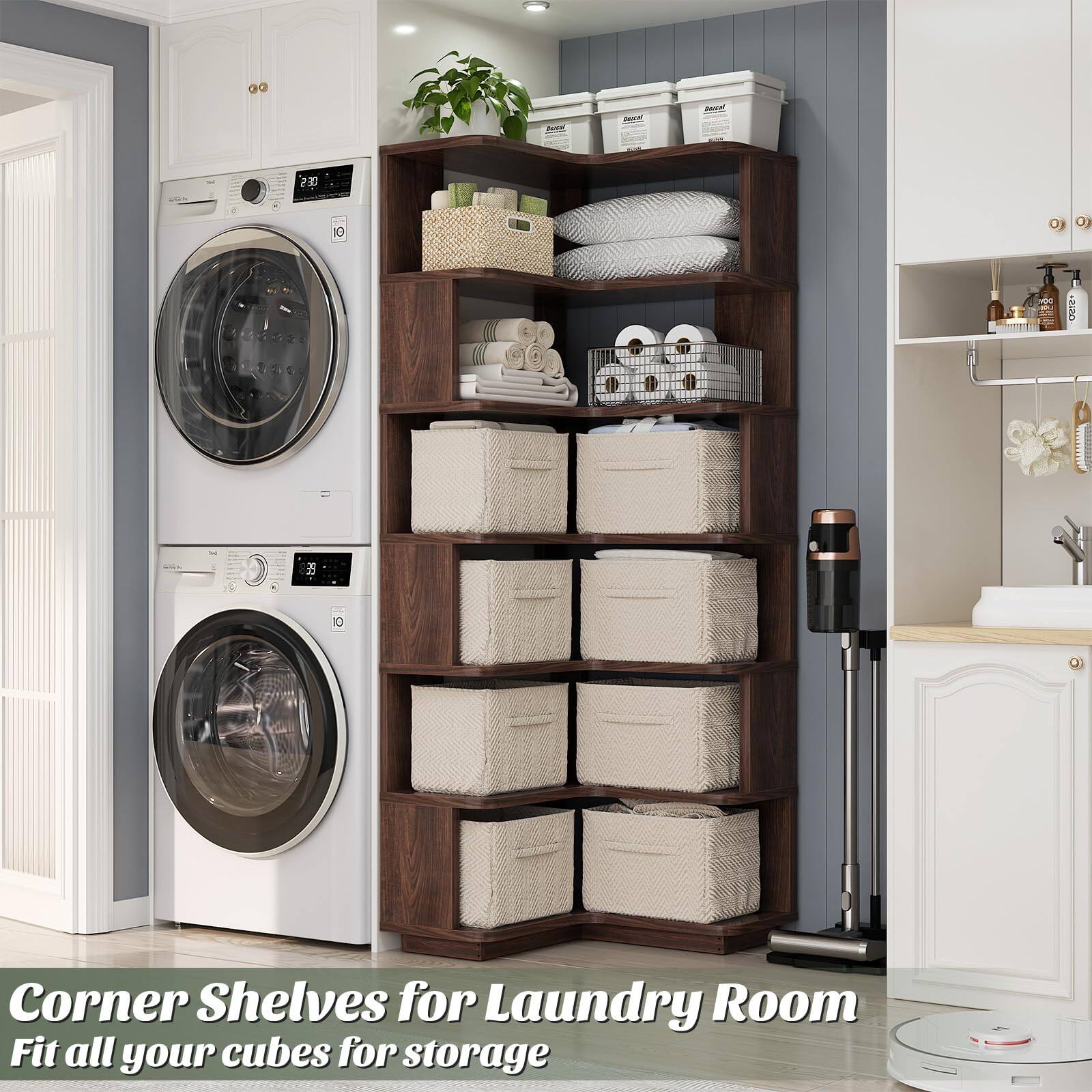 Corner Shelves for Laundry Room  
Fit all your cubes for storage