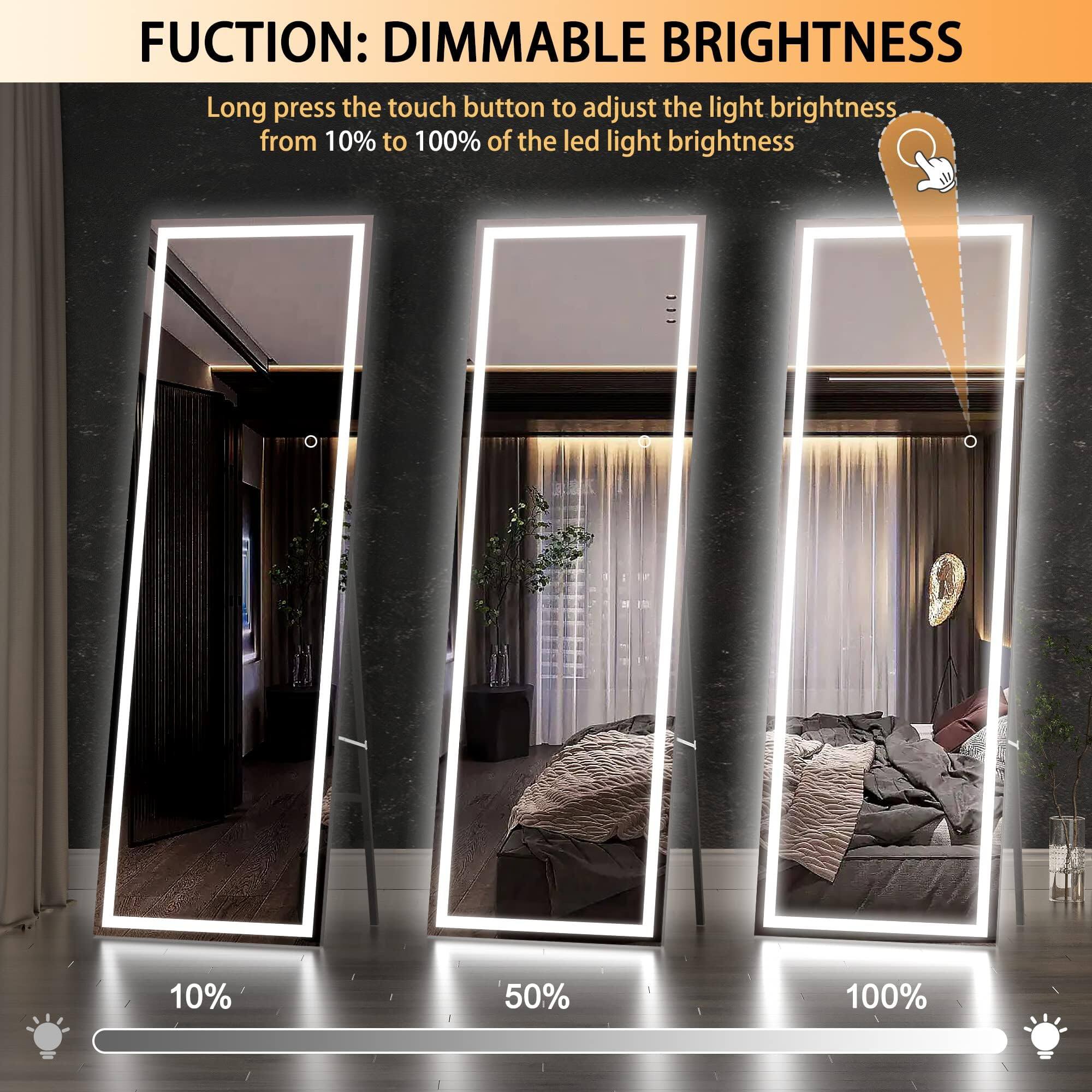 **FUNCTION: DIMMABLE BRIGHTNESS**

Long press the touch button to adjust the light brightness from 10% to 100% of the LED light brightness.

- 10%
- 50%
- 100%