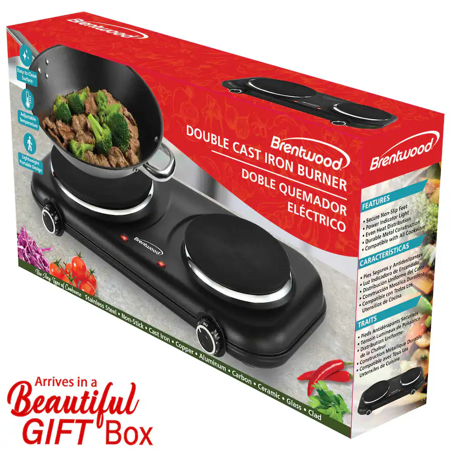 Hot Distribution Counter Brentwood Double Cast Iron 1100W Countertop Electric Burner Hot Plate ...