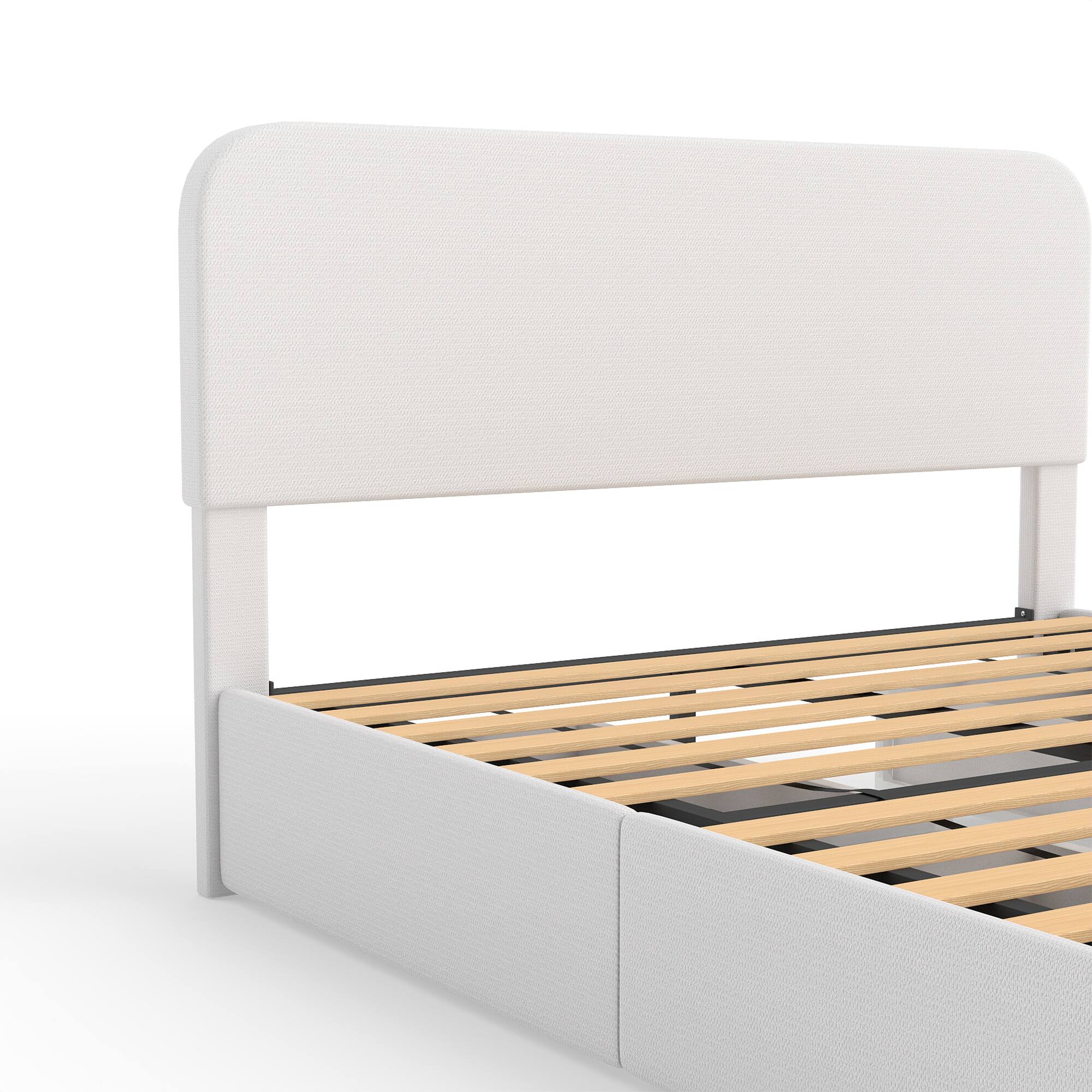 Alt View 3. Brick Attic - Heavy Duty Wide Platform Bed Frame with Storage Drawers,Solid Wood Slat Support,Padded Headboard,RecessedAntiSlip Design - White.