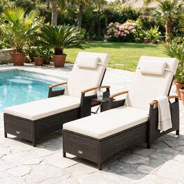 Costway - 2 PCS Patio Chaise Lounge with 7-Level Adjustable Backrest, Removable Cushion - Mix Brown,Beige