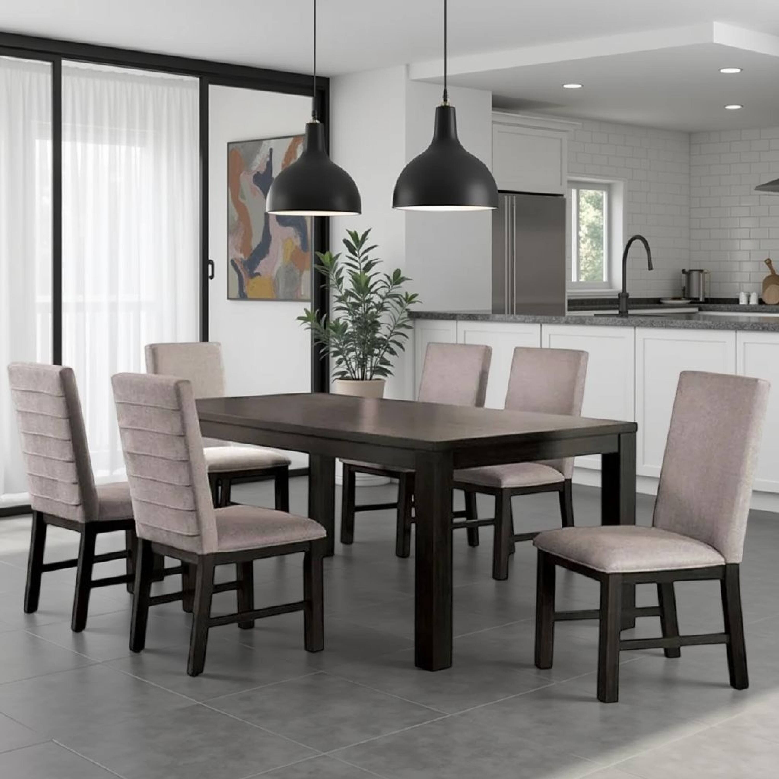 Alt View 5. Manhattan Lane - Renu 7pc Dining Table and Chair Set, 72 Inch Top, Gray Linen, Black - Black, Gray.