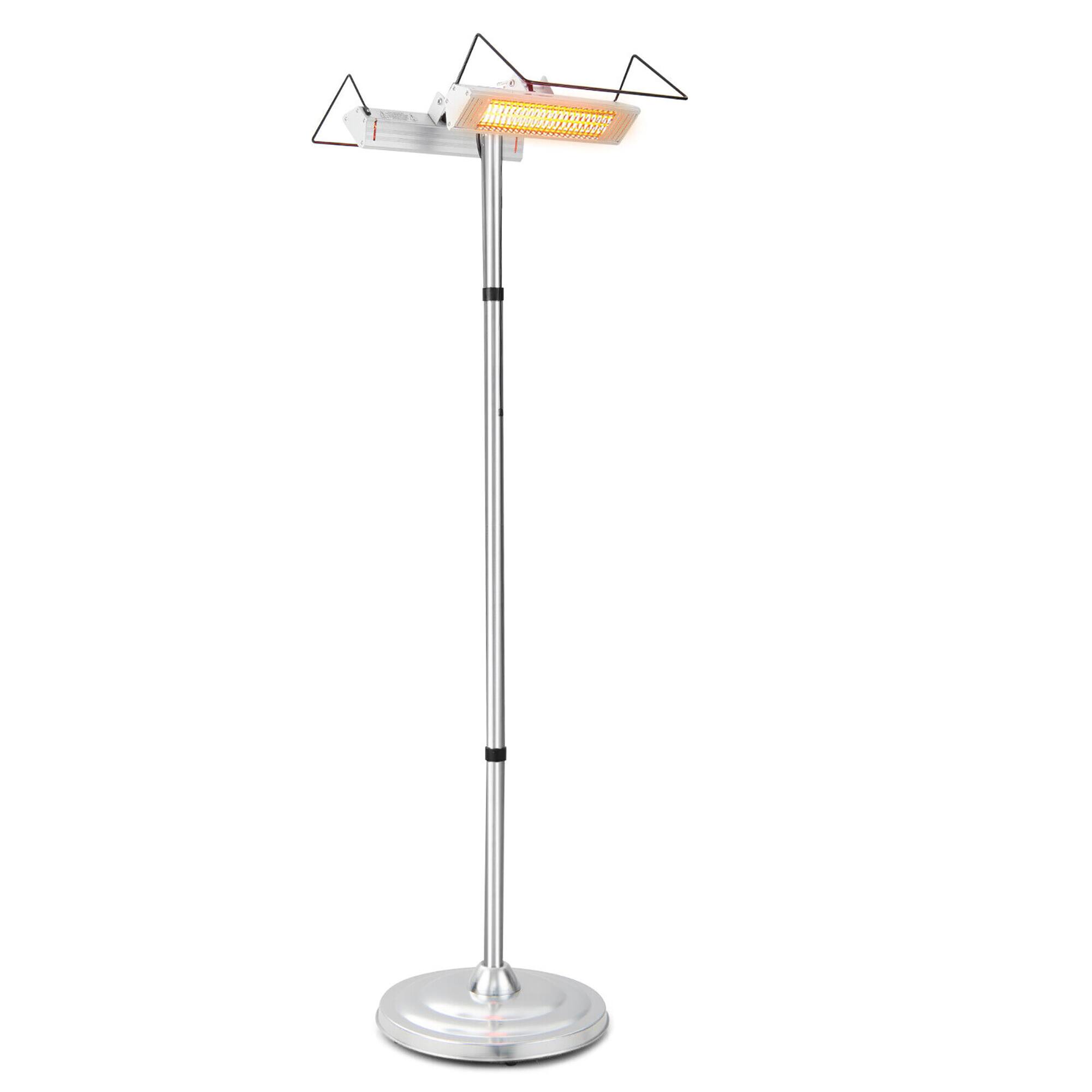 Front. Gymax - Gymax 1500W Standing Electric Heater w/ Double-sided Heating Infrared Patio Heater - Silver.