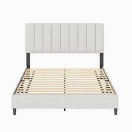 Boyd Sleep - Leah Upholstered Platform Bed Frame, 13 Slat Support, No Box Spring Required, Full - Beige