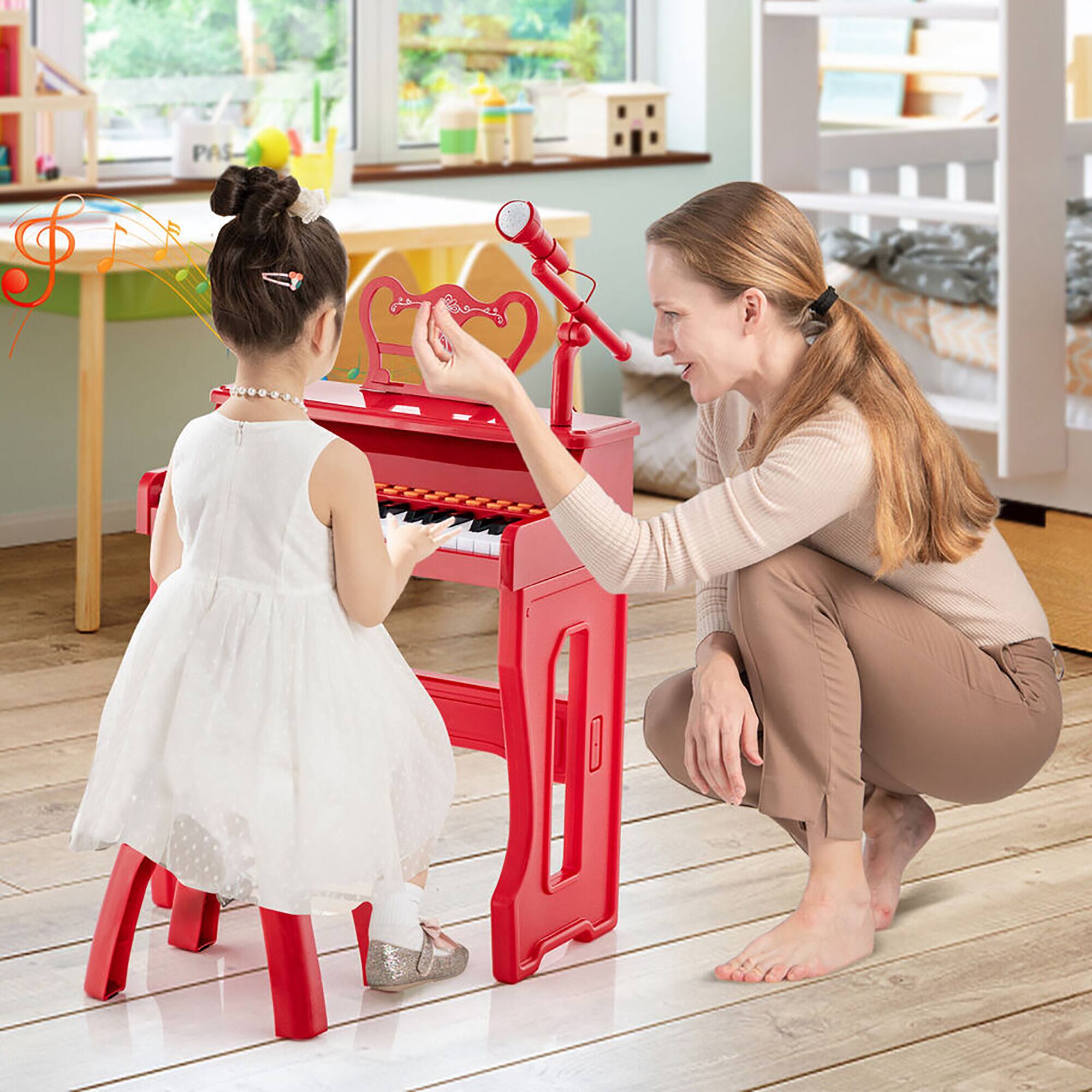 Alt View 1. Gymax - Gymax 37-Key Music Piano Keyboard Kids Learning Toy Instrument w/ Microphone Red - Red.