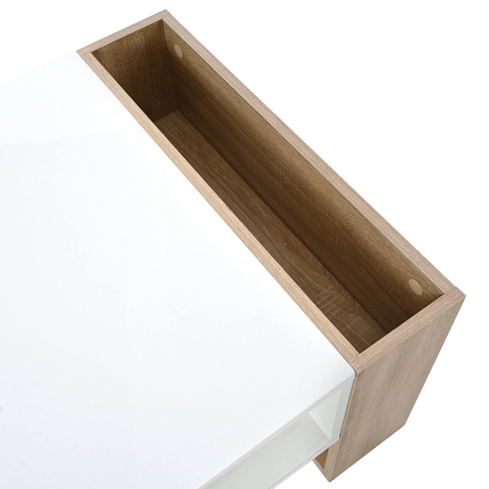 Alt View 10. GOODSILO - Stylish High Gloss Coffee Table with Hidden Storage Drawers and Open Shelf for Living Room or Bedroom - White+Natural.