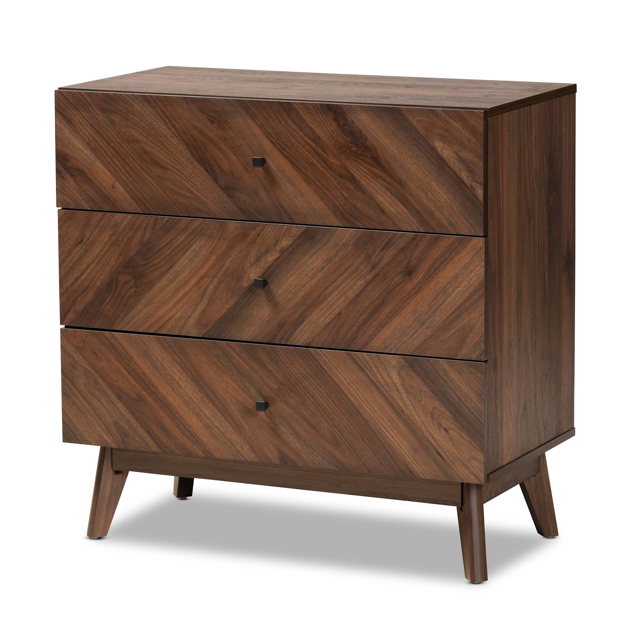 Front. Baxton Studio - Hartman Mid-Century Modern Finished Wood 3-Drawer Storage Chest - Walnut Brown.