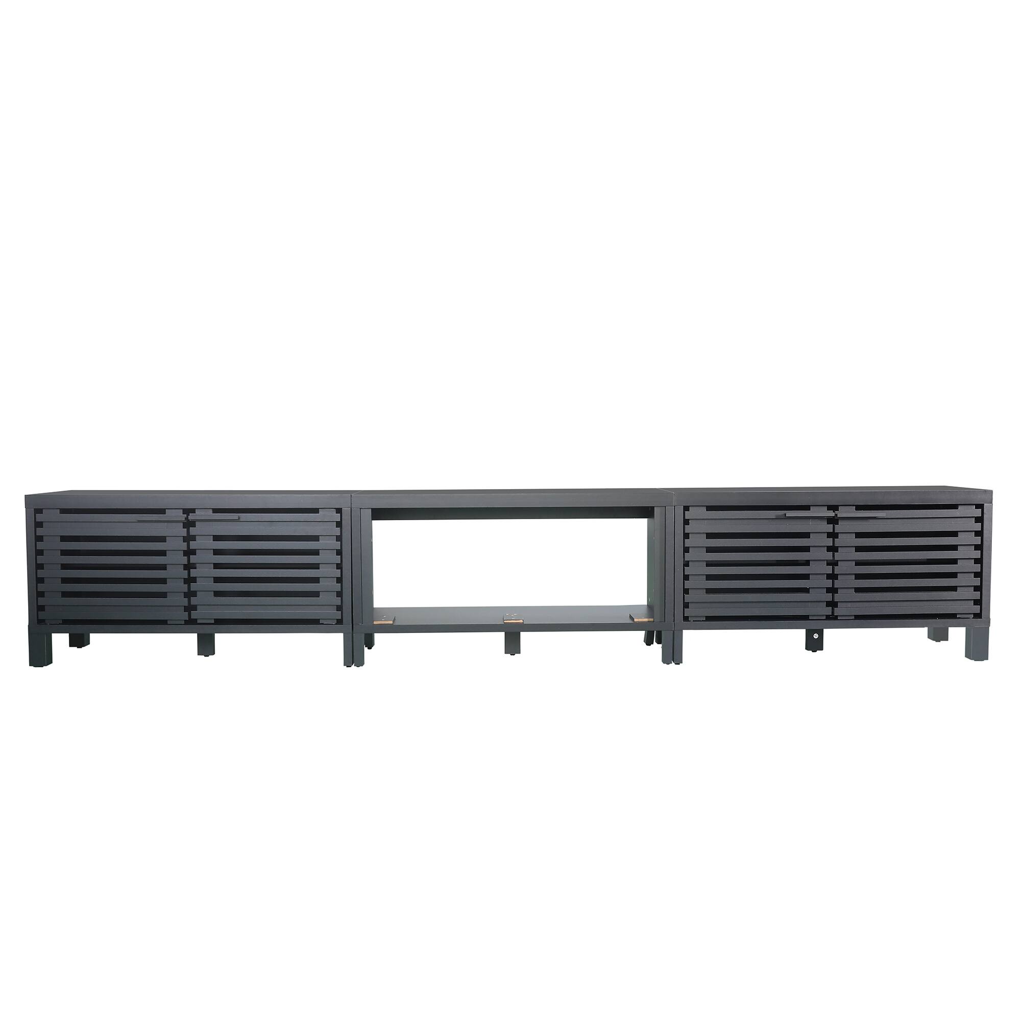Alt View 4. Ihomeadore - 115" Farmhouse Slatted-Door TV Stand 3 Module Entertainment Center for TVs up to 100'' - Black.