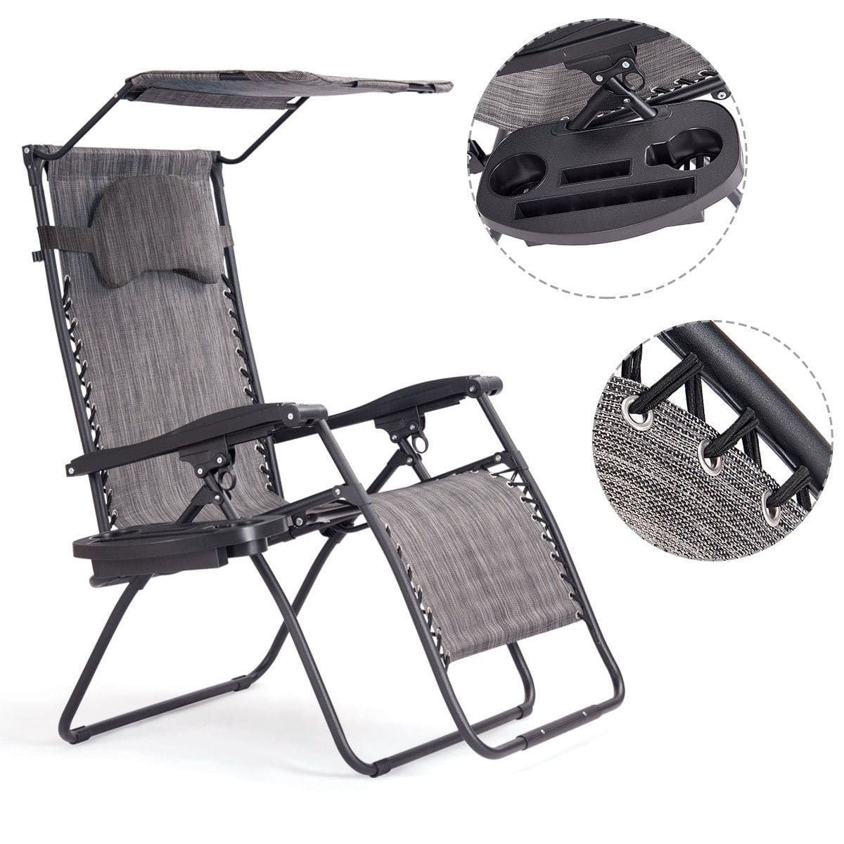 Front. Costway - Costway Folding Recliner Zero Gravity Lounge Chair W/ Shade Canopy Cup Holder - Gray.
