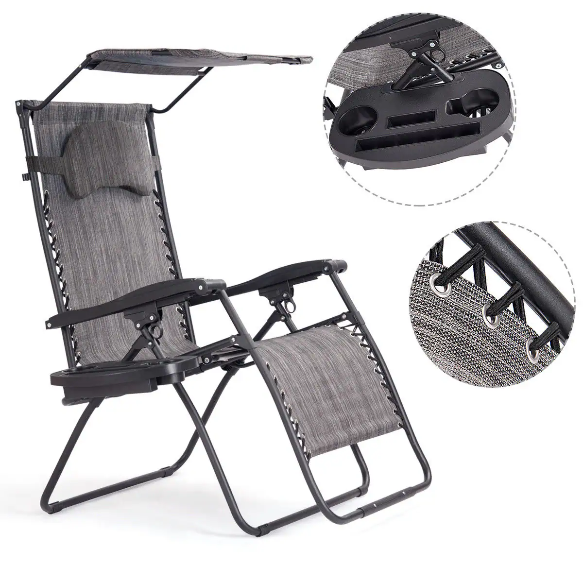 Front. Costway - Costway Folding Recliner Zero Gravity Lounge Chair W/ Shade Canopy Cup Holder - Gray.