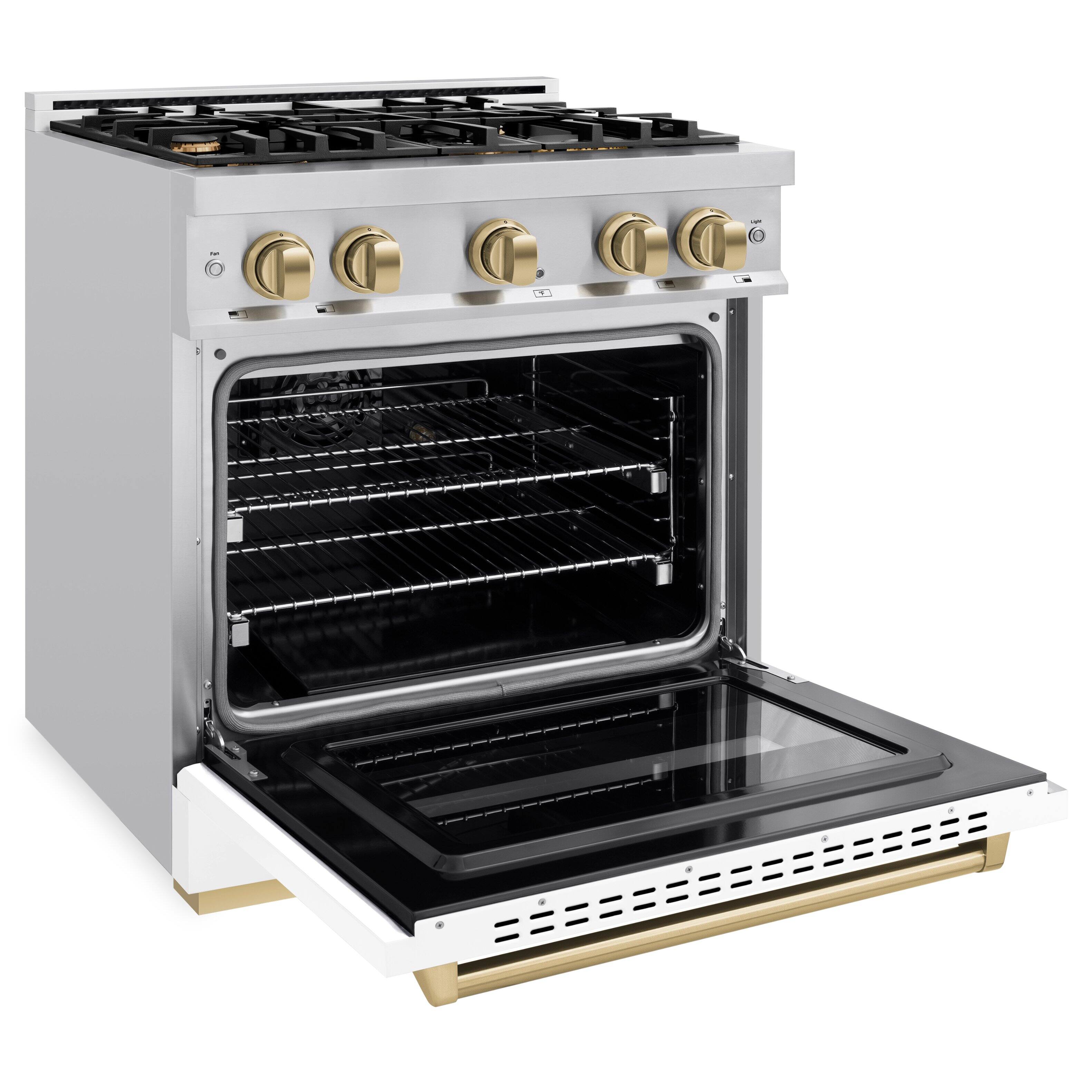 Left. ZLINE - Autograph 30" Classic Dual Fuel Range with Bronze Accents (CDRZ-WM-30-CB) - White.