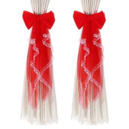 Unique Bargains - Premium 2pcs BowKnot Curtain Tiebacks with Buckle Decorative Holders for Home Office Thin Sheer Window Curtains - Red