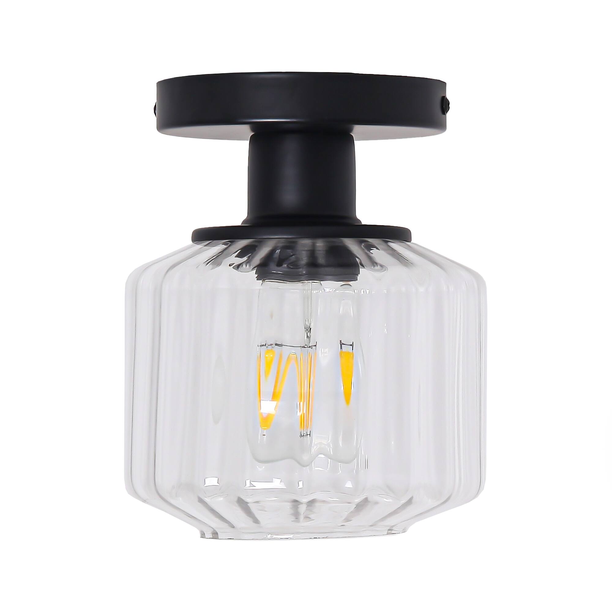 Alt View 1. Parrot Uncle - 6" Wide Modern Black Glass Semi Flush Mount Ceiling Light - Black.