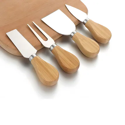Front. Kitcheniva - Stainless Steel Cheese Knife Cutters Set Wooden Handles 4 Pcs - Multicolor.
