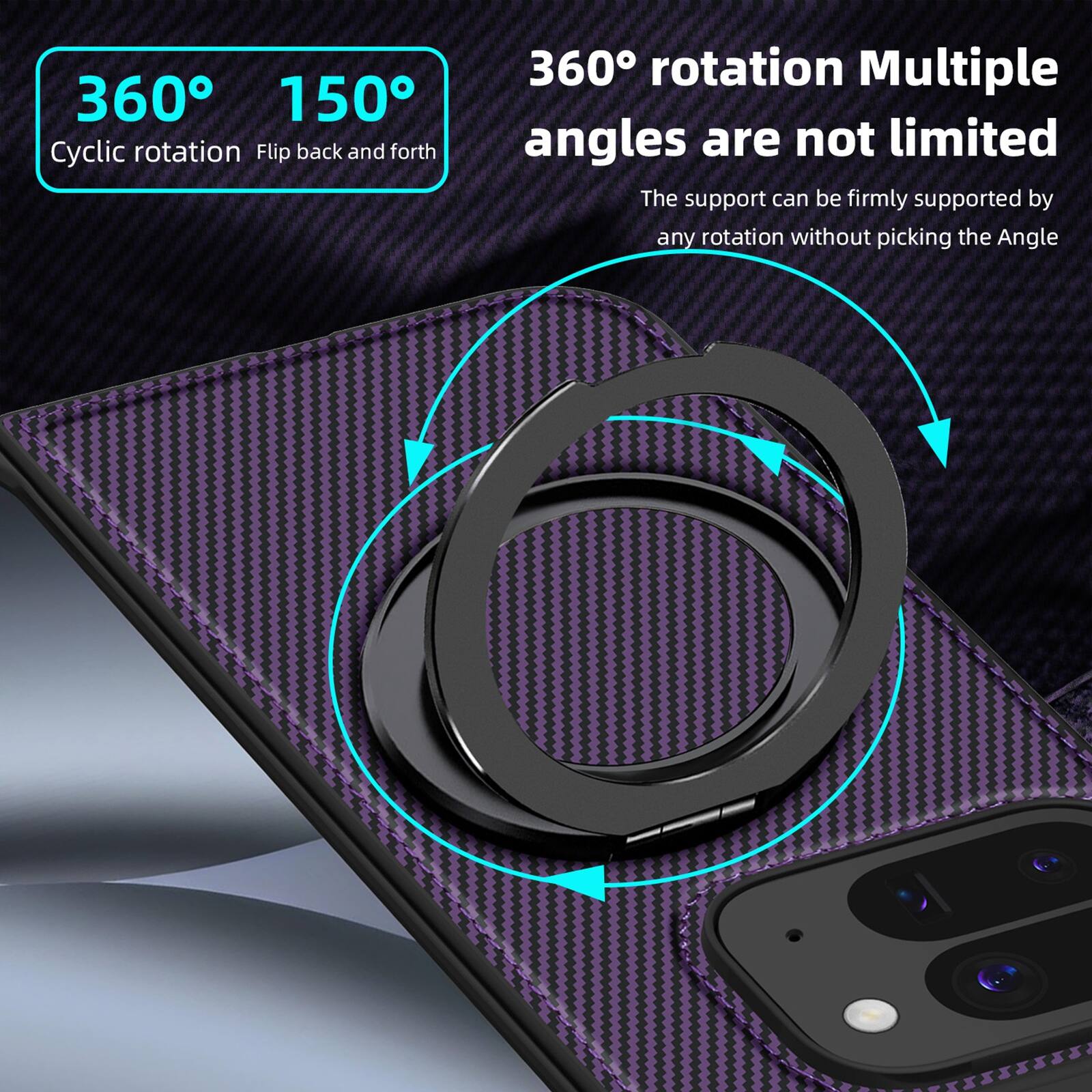 360° 150°  
Cyclic rotation Flip back and forth  
360° rotation Multiple angles are not limited  
The support can be firmly supported by any rotation without picking the Angle