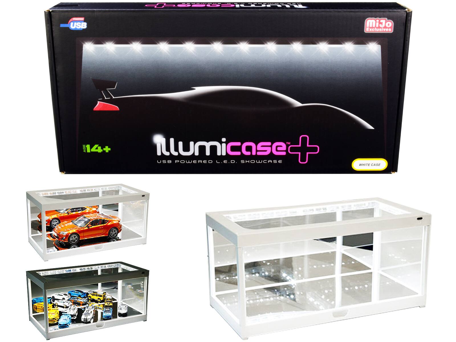 White Collectible Display Case Illumicase+ LED Lights & Mirror Base for 1/64 1/43 1/32 1/24 1/18 Scale Models Illumibox