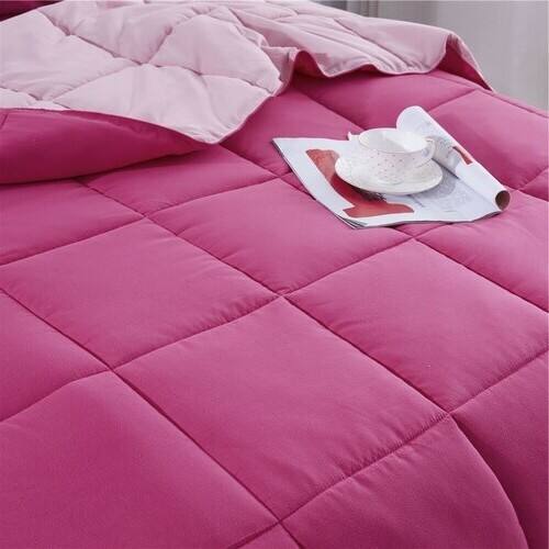 Angle. Hivvago - Full/Queen Traditional Microfiber Reversible 3 Piece Comforter Set in Pink - Pink.