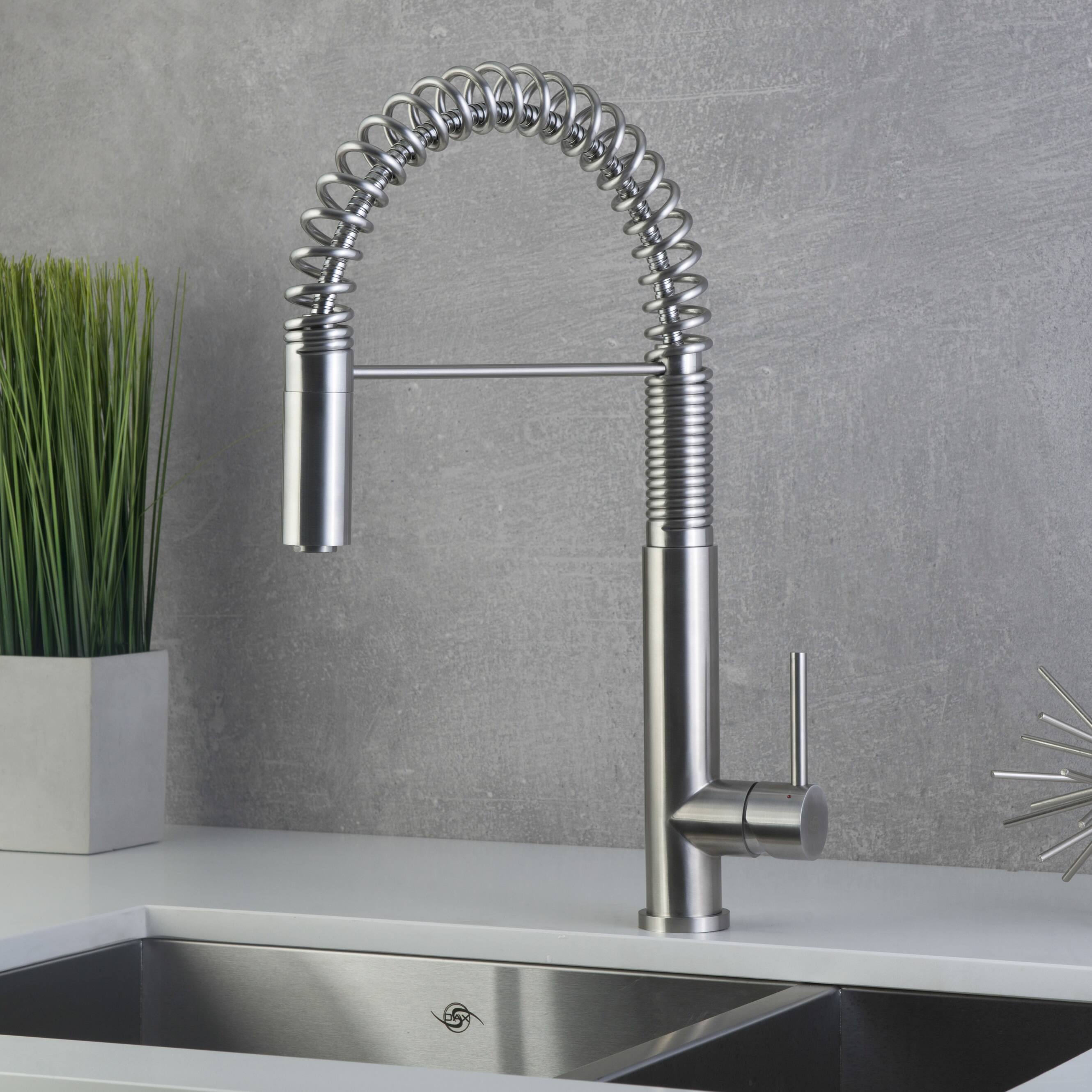 Angle. Siljoy - DAX Single Handle Pull Down Kitchen Faucet Brushed Finish - Steel Gray.
