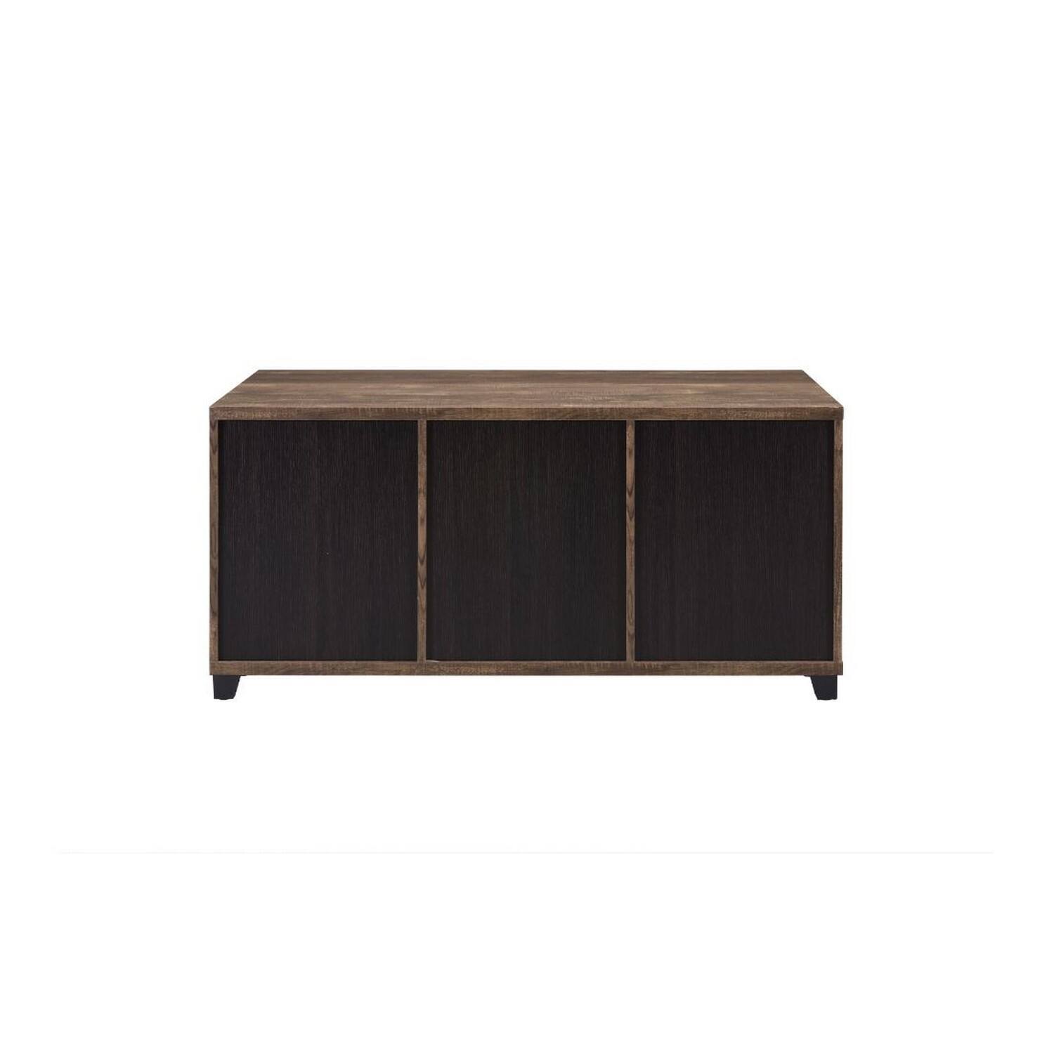 Alt View 3. Manhattan Lane - Coffee Table with 2 Barn Sliding Glass Doors and Pull Out Tray - Brown.