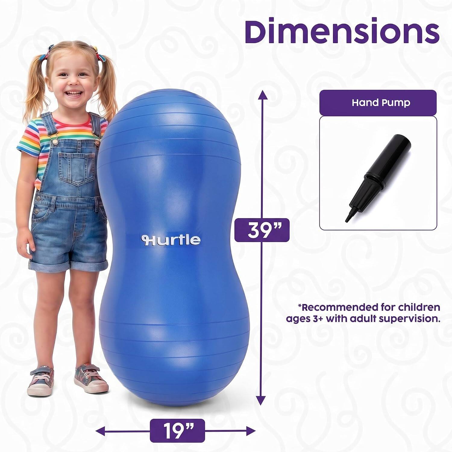 Dimensions:  
- Hand Pump  
- Hurtle: 39" *Recommended for children ages 3+ with adult supervision.  
- 19"