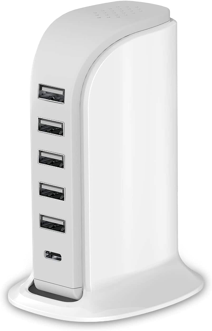 Core Tech - 40W 5-Port USB Charging Station with USB-C Fast Charging for Smartphones, Tablets & Devices - Black