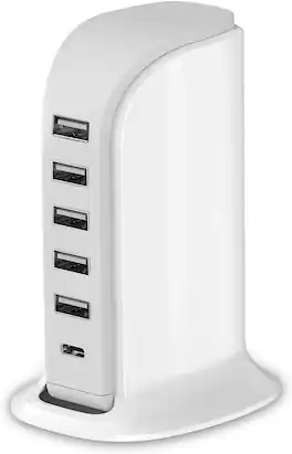 Core Tech - 40W 5-Port USB Charging Station with USB-C Fast Charging for Smartphones, Tablets & Devices - Black