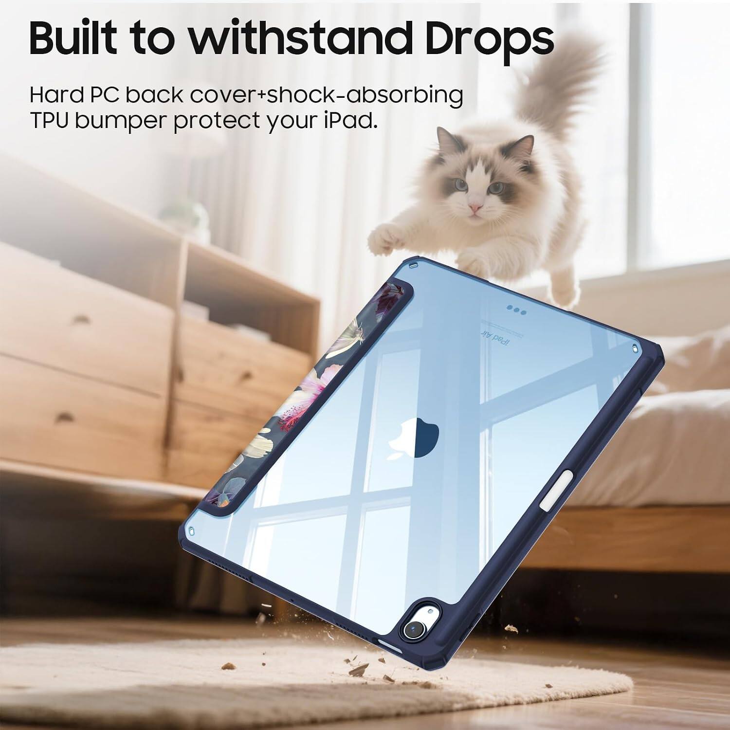 Built to withstand Drops

Hard PC back cover+shock-absorbing TPU bumper protect your iPad.