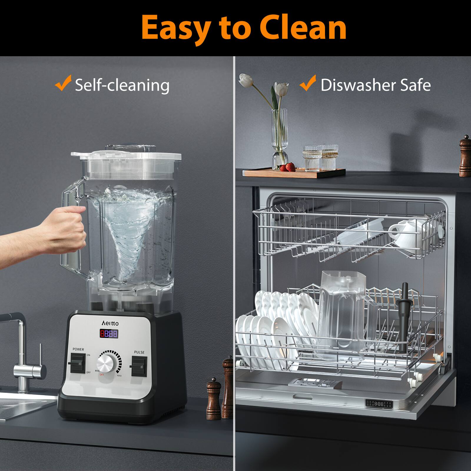Easy to Clean  
Self-cleaning  
Diswasher Safe