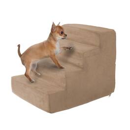 PetMaker - Dog Stairs for Small Dogs 4-Step Pet Stairs for High Bed and Couch - Pet Steps with Nonslip Bottom, Foam, and Cover - Tan