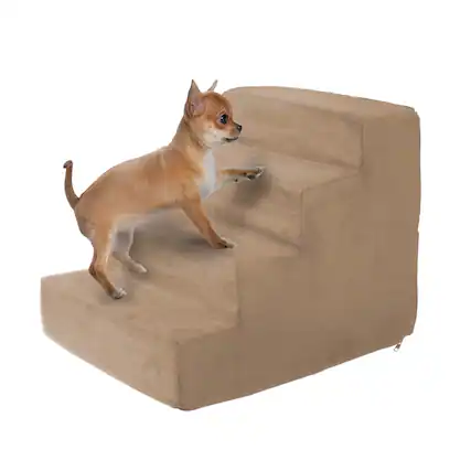 Front. PetMaker - Dog Stairs for Small Dogs 4-Step Pet Stairs for High Bed and Couch - Pet Steps with Nonslip Bottom, Foam, and Cover - Tan.