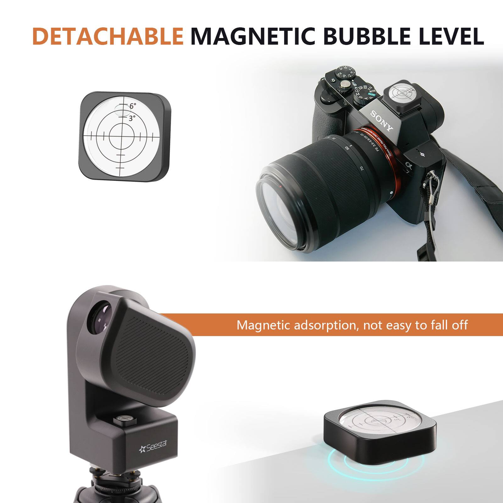 DETACHABLE MAGNETIC BUBBLE LEVEL 6" 3 SONY CEN

Magnetic adsorption, not easy to fall off

Seestat
