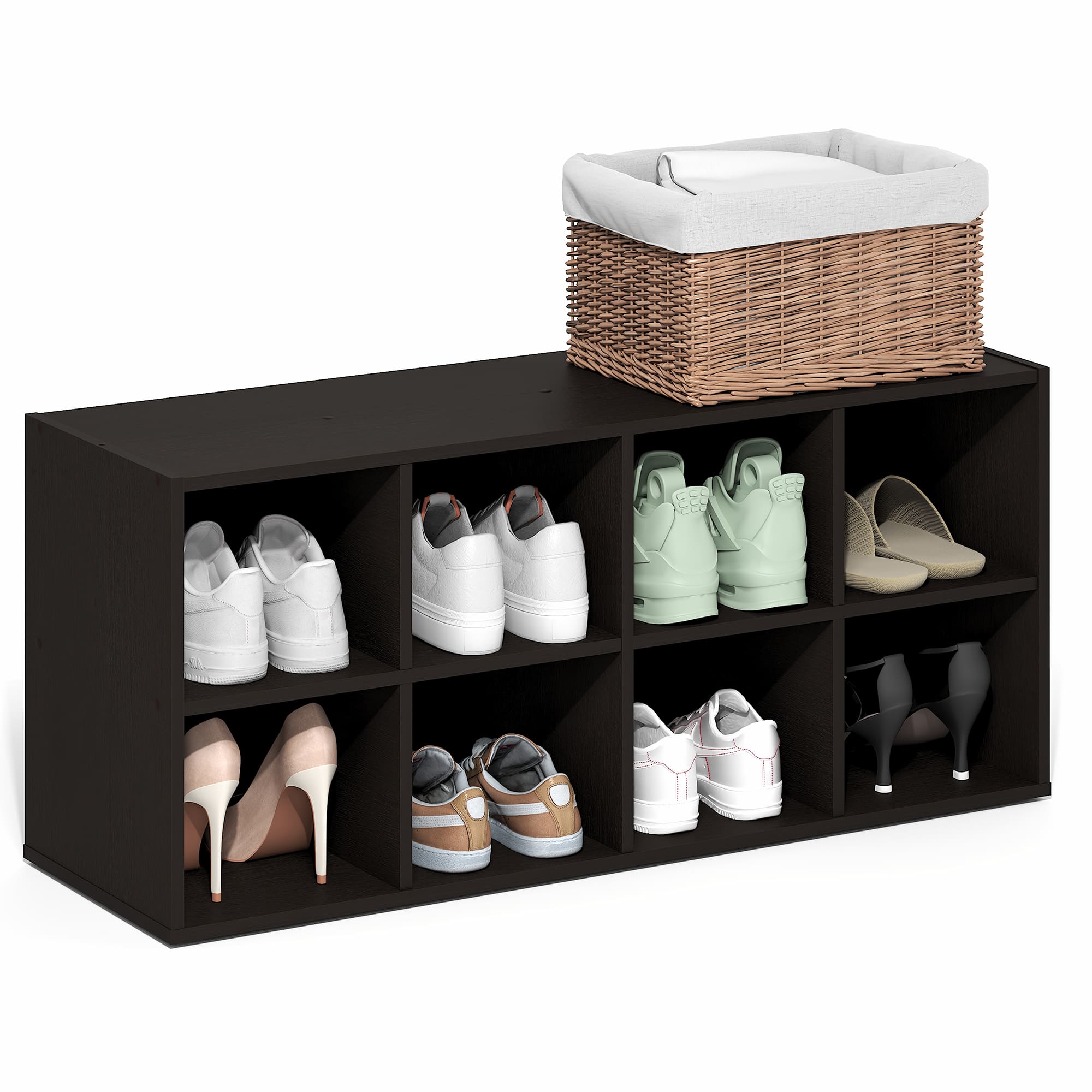 Furinno - FANO Stackable Shoe Storage, Shoe Rack, 8-Cube Shoe Organizer, for Closet Entryway, Office, Garage - Black Dark Oak