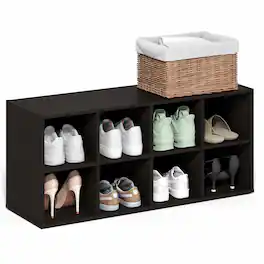 Furinno - FANO Stackable Shoe Storage, Shoe Rack, 8-Cube Shoe Organizer, for Closet Entryway, Office, Garage - Black Dark Oak