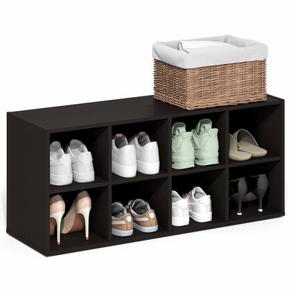 Front. Furinno - FANO Stackable Shoe Storage, Shoe Rack, 8-Cube Shoe Organizer, for Closet Entryway, Office, Garage - Black Dark Oak.