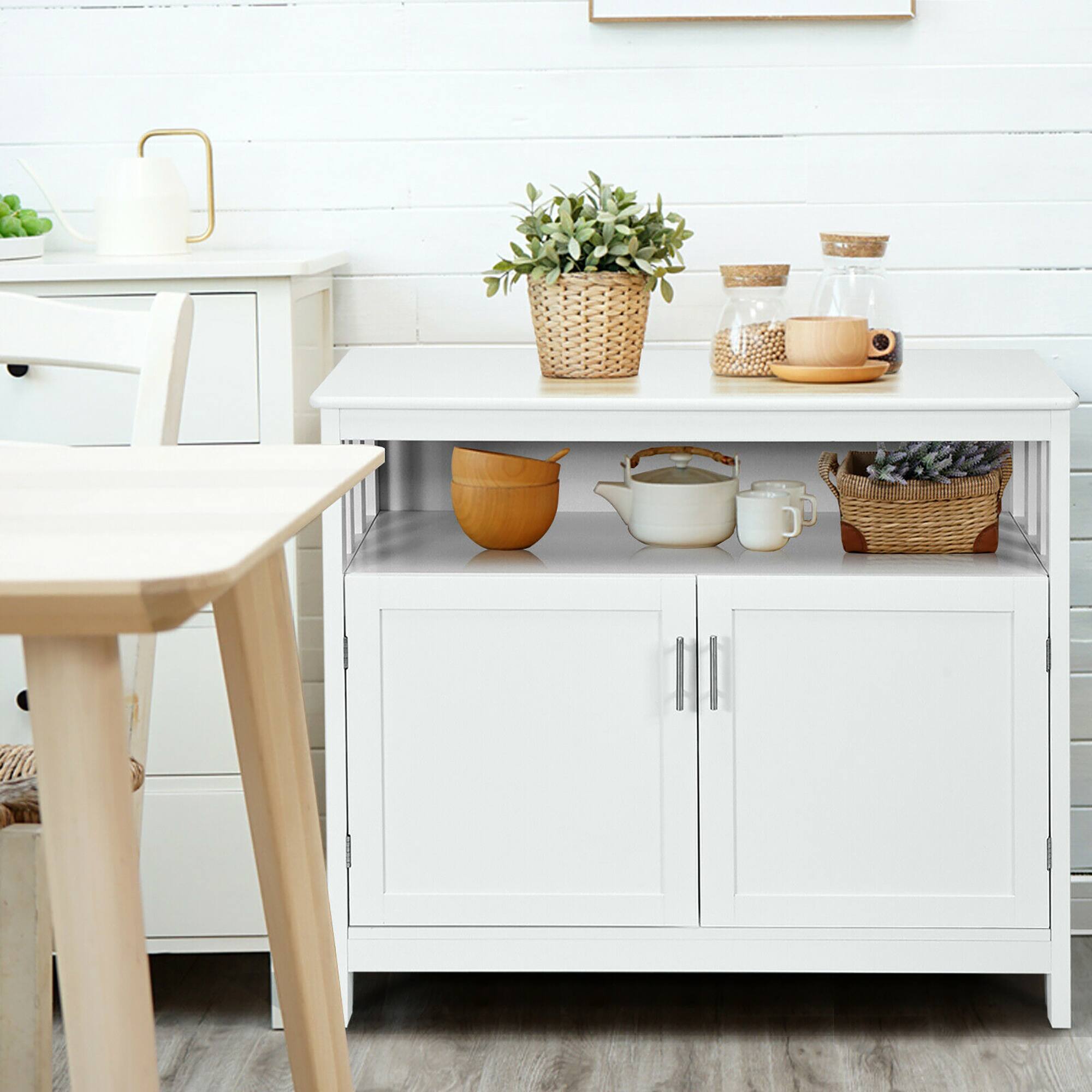 Alt View 4. Costway - Costway Kitchen Buffet Server Sideboard Storage Cabinet w/2 Doors & Shelf - White.