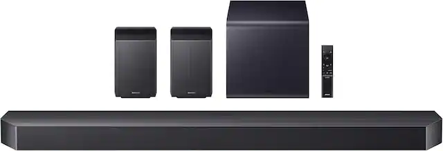 Front. Samsung - Samsung - Q-Series Soundbar HW-Q990F 11.1.4 ch w/ Subwoofer and Rear Speaker - Graphite Black - Graphite Black.