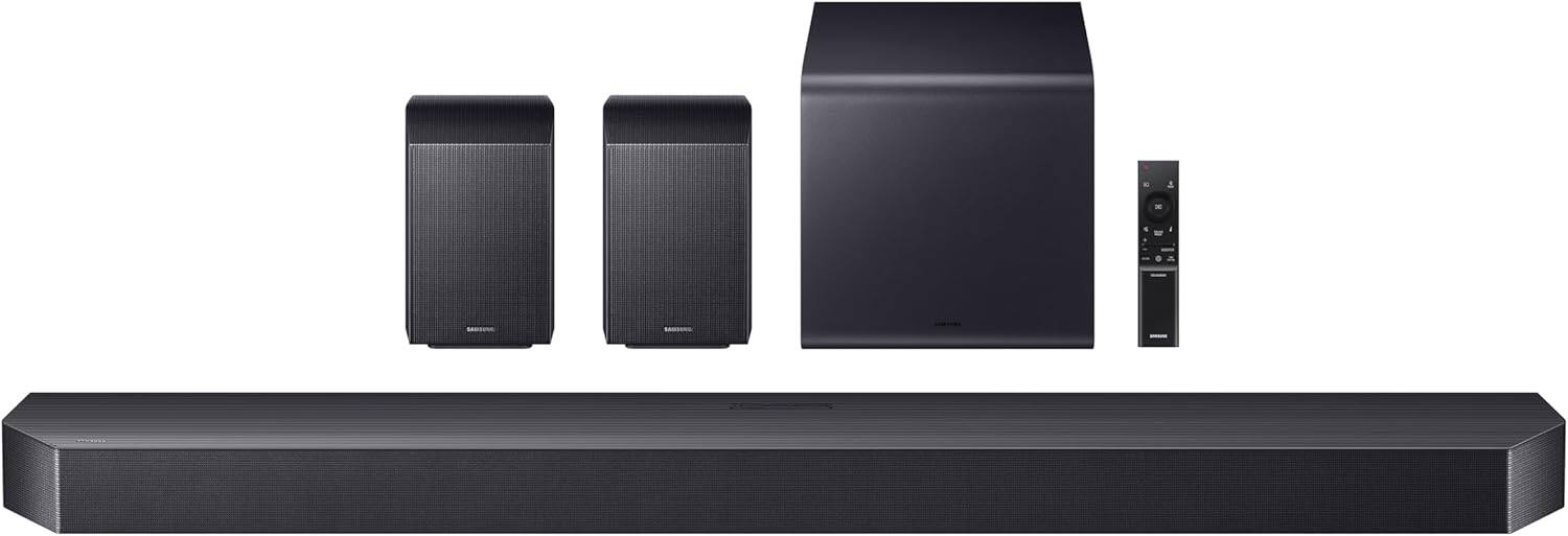Front. Samsung - Samsung - Q-Series Soundbar HW-Q990F 11.1.4 ch w/ Subwoofer and Rear Speaker - Graphite Black - Graphite Black.