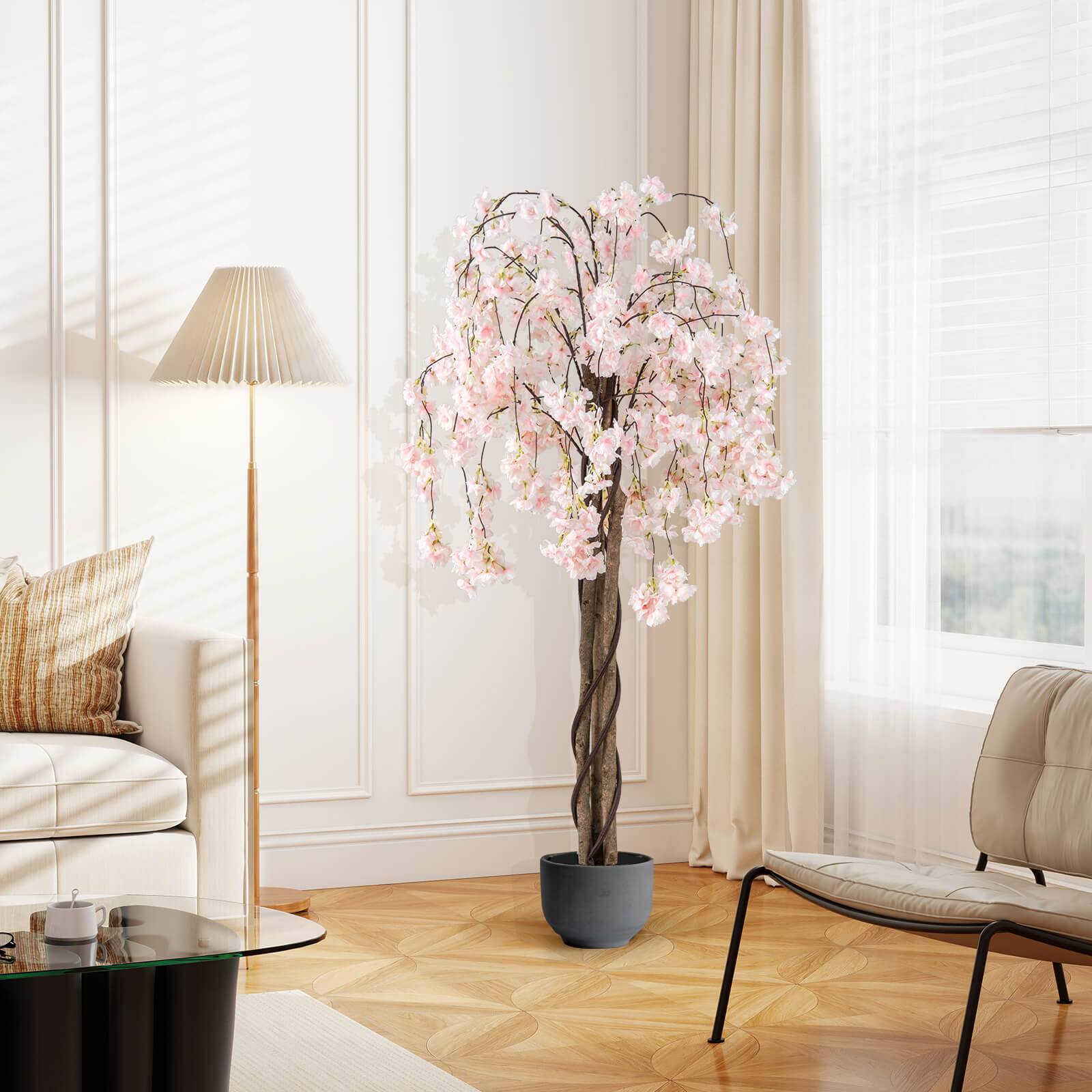 Alt View 3. Costway - Costway 2 Pack 5.5 FT Tall Artificial Cherry Blossom Tree with Pink Flowers Decoration White - White.