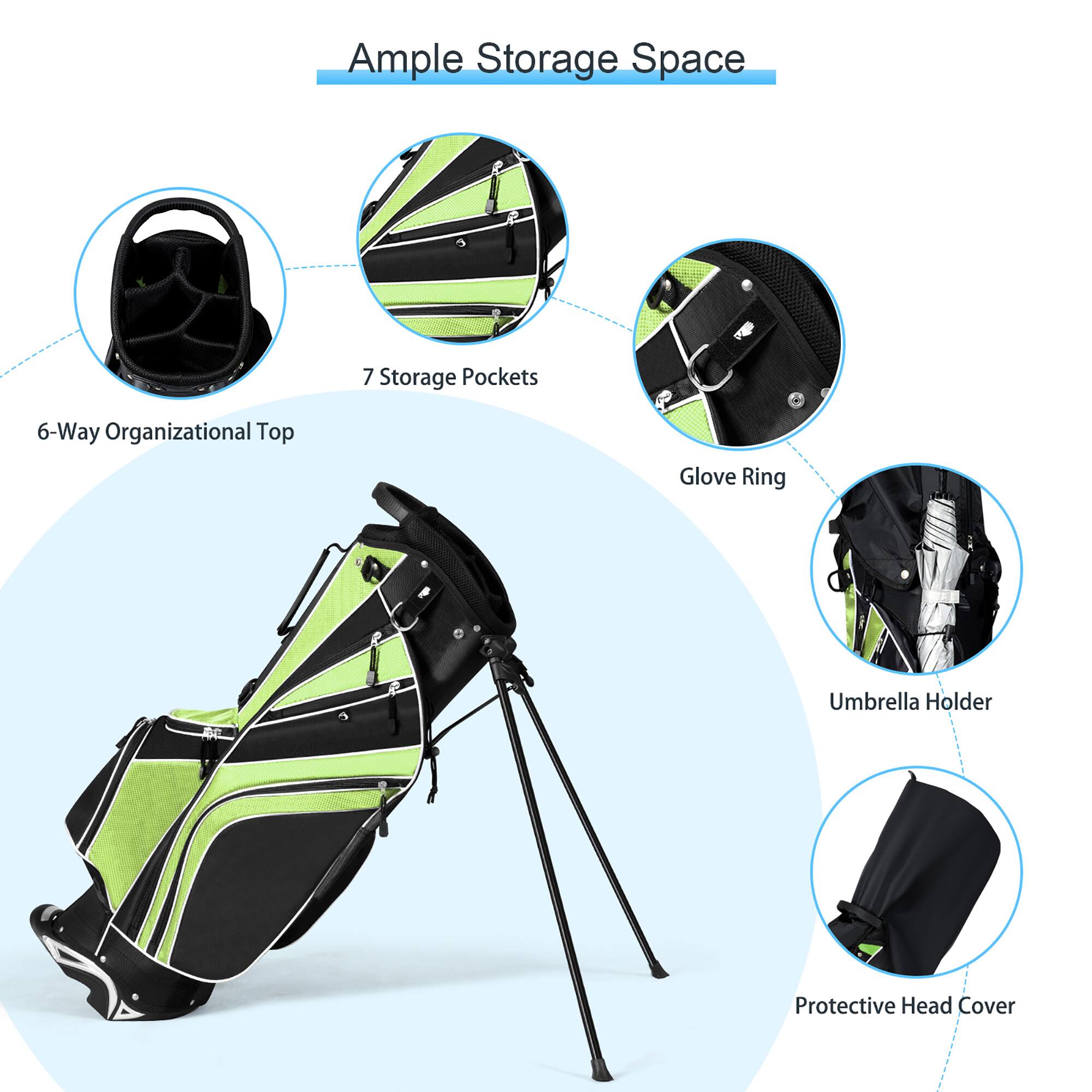 Ample Storage Space

- 6-Way Organizational Top
- 7 Storage Pockets
- Glove Ring
- Umbrella Holder
- Protective Head Cover