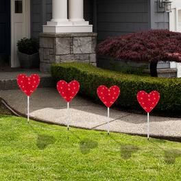 Northlight - Lighted Heart Valentine's Day Outdoor Pathway Markers - 28.75" - Set of 4 - Red
