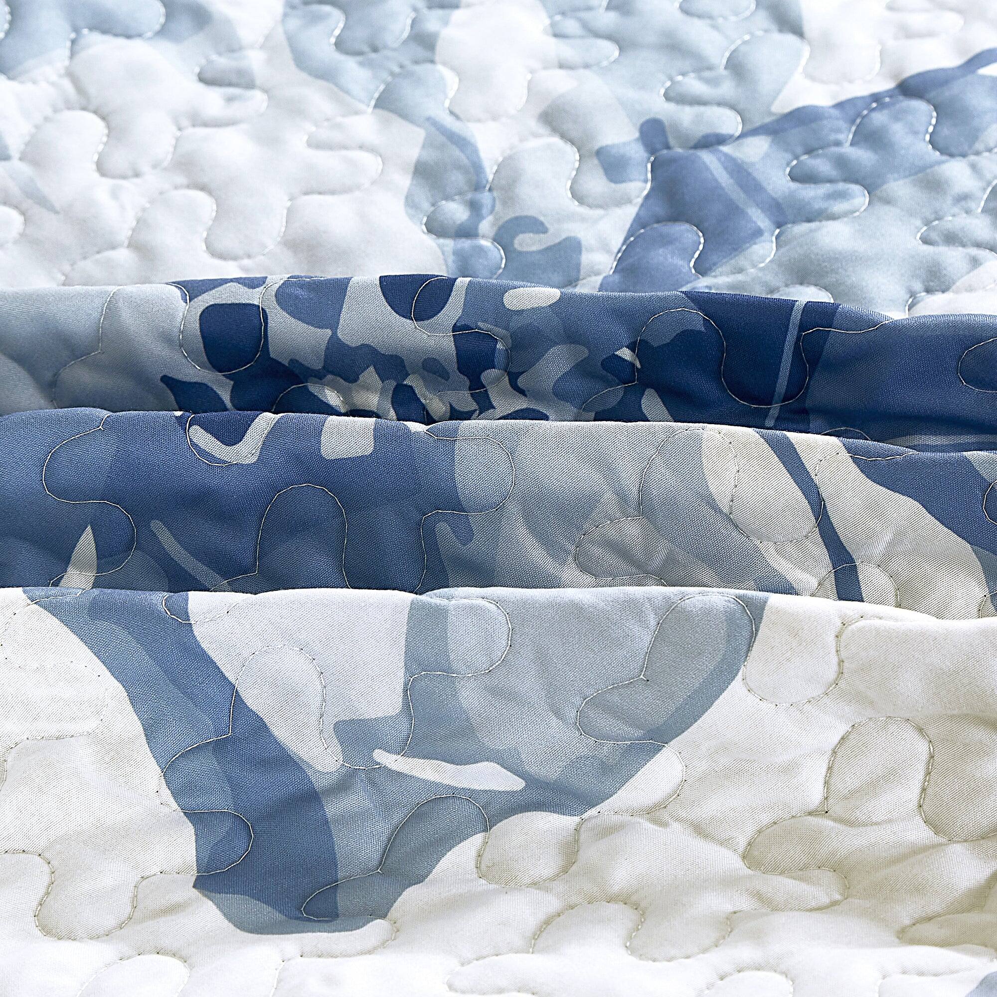 Left. MarCielo - MarCielo 3 Piece Lightweight Quilt Bedspread Set Reversible Floral Botanical - Blue Floral.