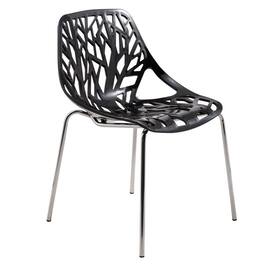 LeisureMod - Asbury Stackable Modern Dining Chair with Cut Out Design and Chrome Legs Side Chair for Home Living Room - Black